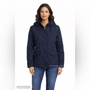 Lands’ End Small Blue Tailored Hooded Jacket Removable Hood